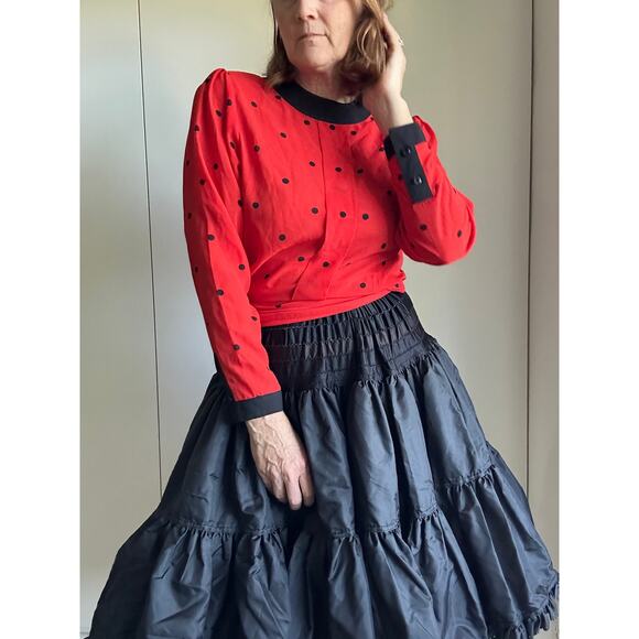 Vintage 80s Womens blouse Red/Black Polka Dot Size Small Career Business Twee - Picture 6 of 7